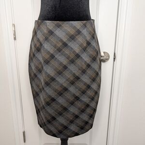 Amanda & Chelsea Gray and Brown Plaid Pencil Skirt